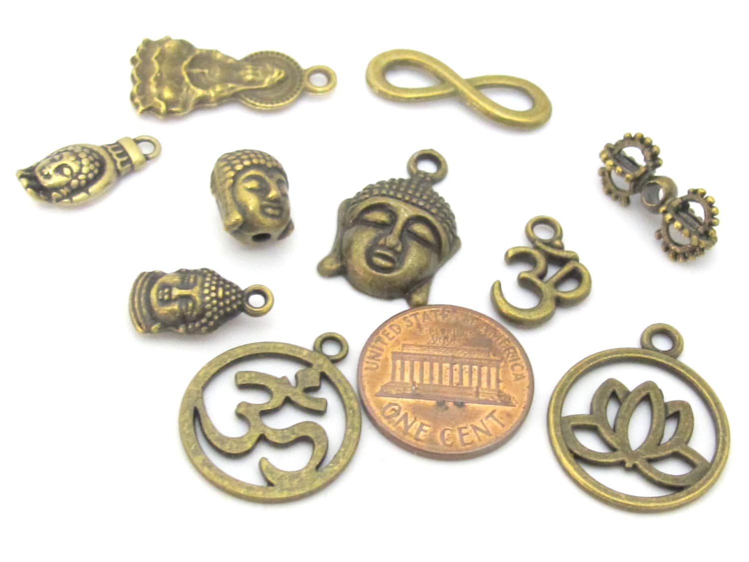 10 charms set - Brass color Tibetan Buddha om charms beads supply set - nepalbeadshop jewelry supplies - CM180