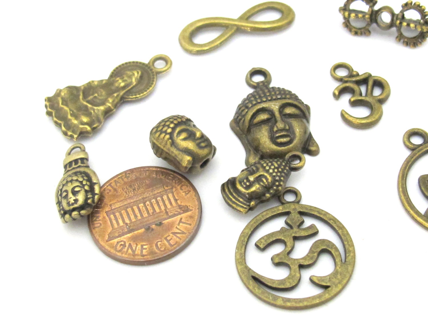 10 charms set - Brass color Tibetan Buddha om charms beads supply set - nepalbeadshop jewelry supplies - CM180