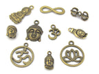 10 charms set - Brass color Tibetan Buddha om charms beads supply set - nepalbeadshop jewelry supplies - CM180