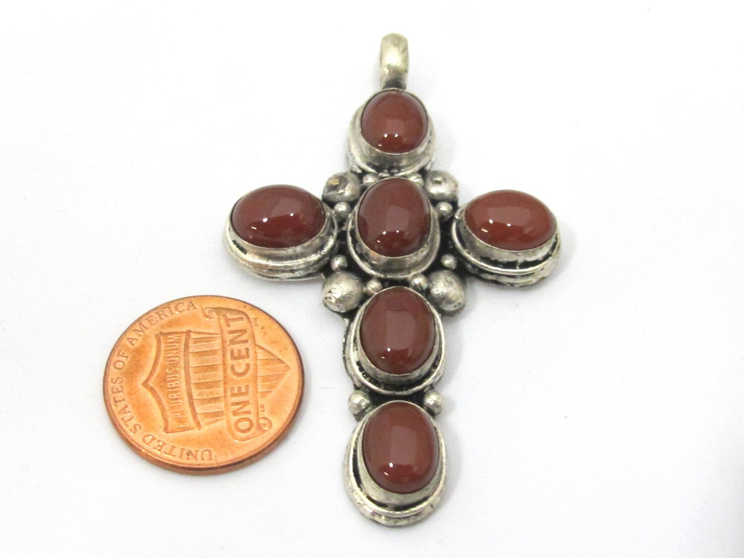 1 Pendant - Tibetan antiqued silver finish agate gemstone cross pendant from Nepal - PM230L