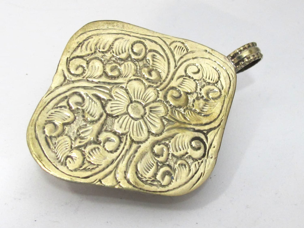 Tibetan silver Green Buddha pendant with flower design - PM272AD