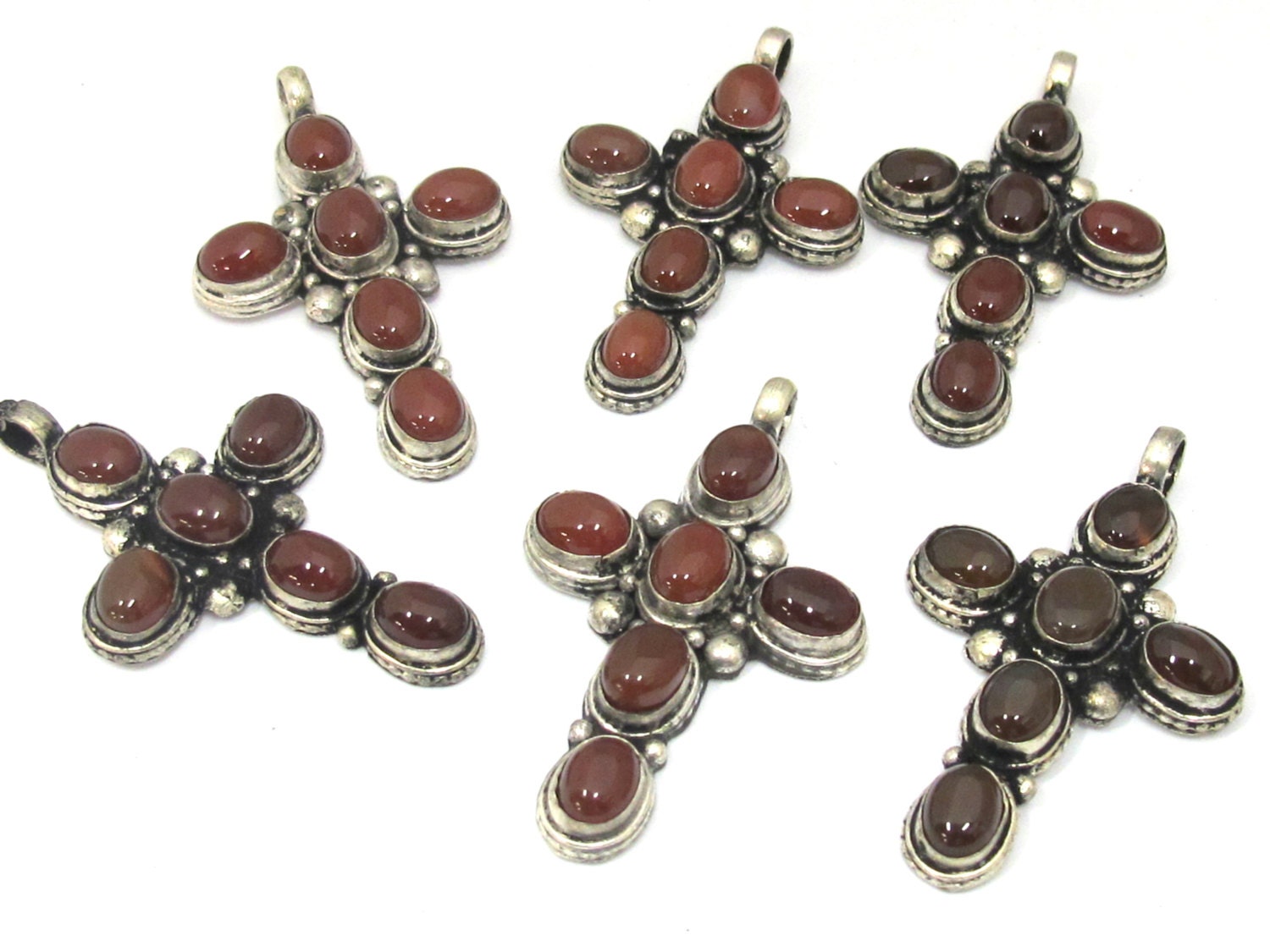 1 Pendant - Tibetan antiqued silver finish agate gemstone cross pendant from Nepal - PM230L
