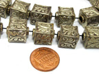 1 BEAD - Tibetan silver repousse floral leaf carving cube shape bead - BD901A