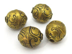 1 BEAD- Tibetan floral carving antiqued golden brass beads from Nepal - BD904