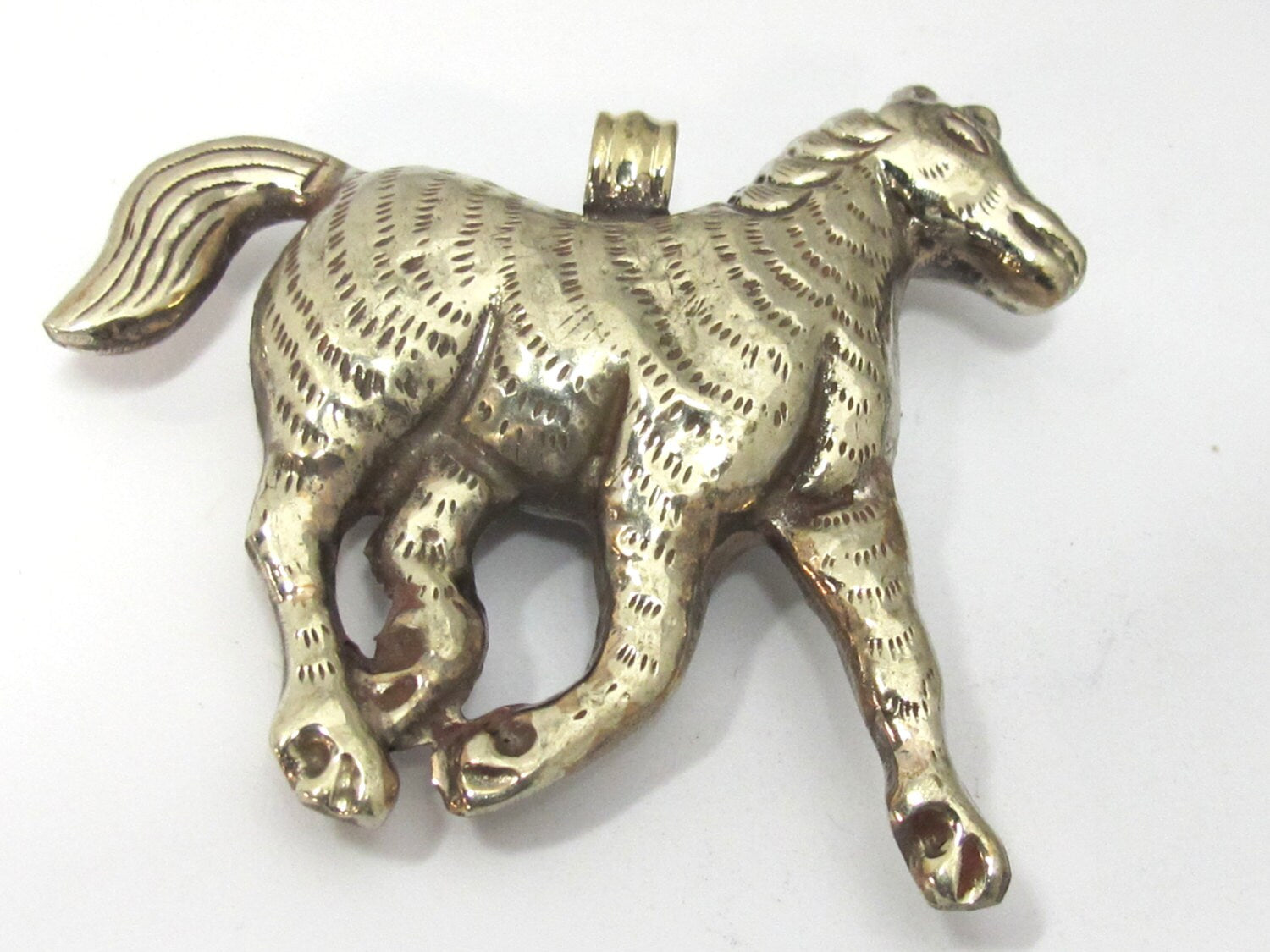 1 Pendant - Large Tibetan silver repousse carving Horse pendant from Nepal - PM471B