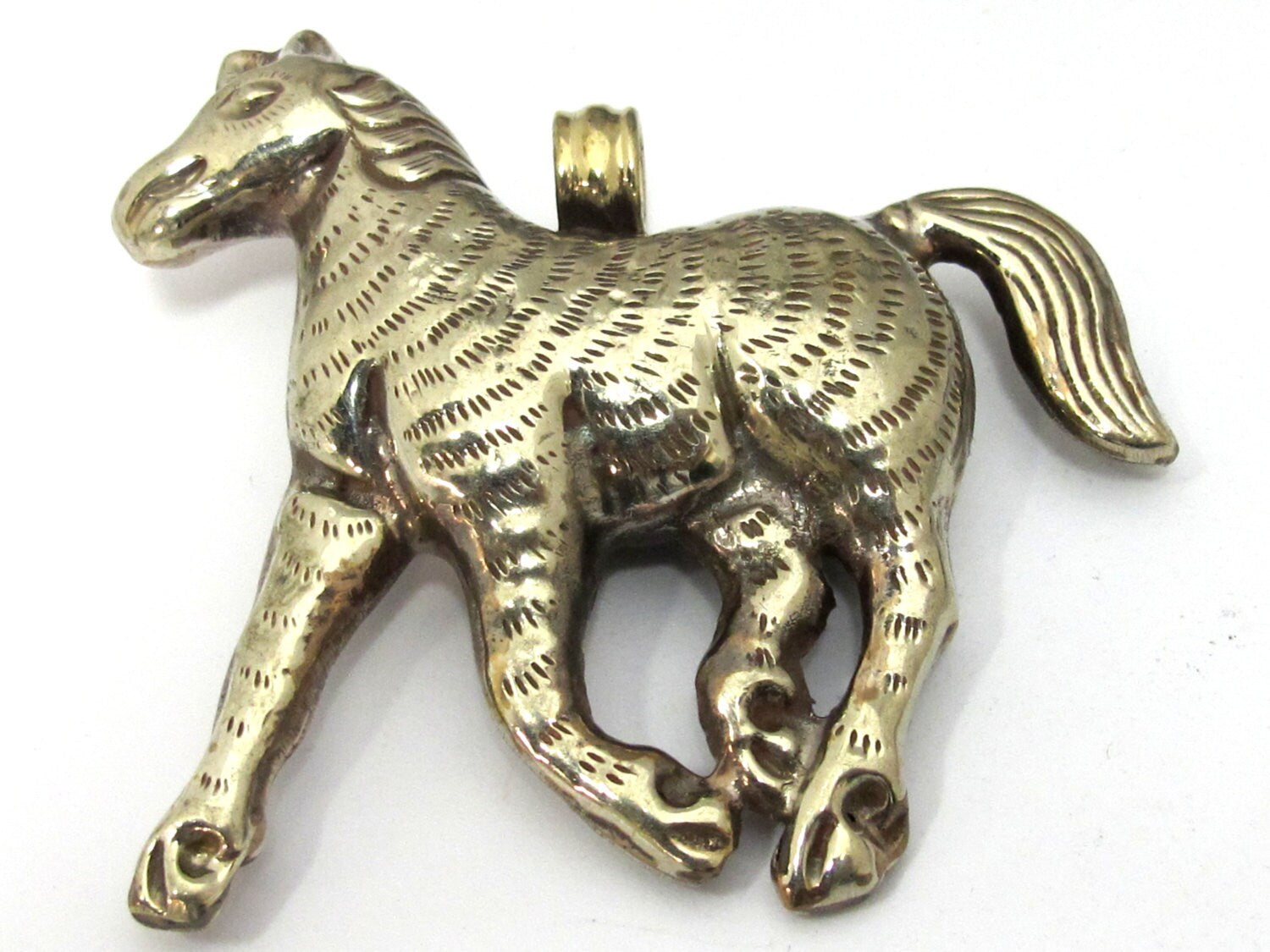 1 Pendant - Large Tibetan silver repousse carving Horse pendant from Nepal - PM471B