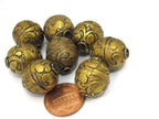 1 BEAD- Tibetan floral carving antiqued golden brass beads from Nepal - BD904