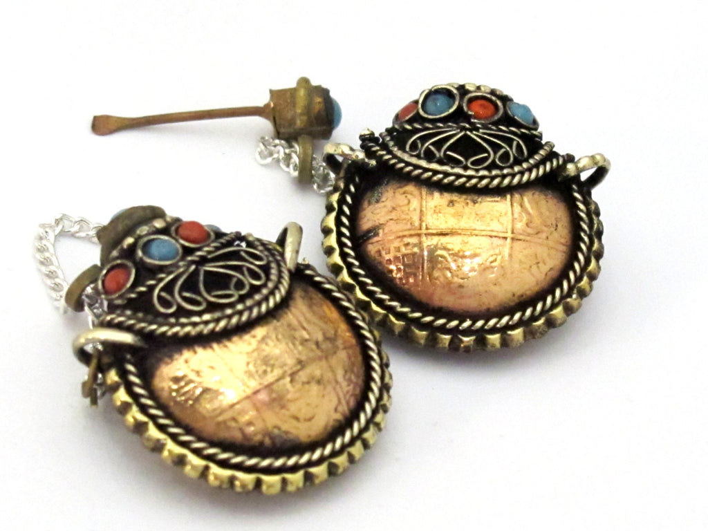1 pendant - Bhutan copper coin design embossed snuff perfume bottle pendant - PM473