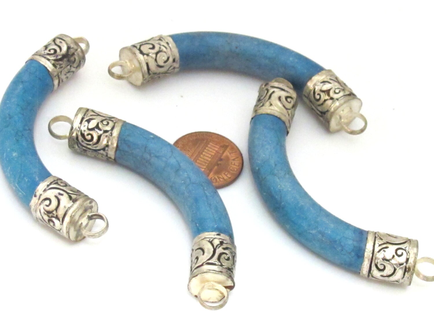 Tibetan Turquoise curve bar crescent moon shape pendant - 1 pendant - SP026L