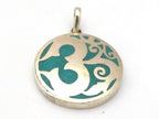 Tibetan round shape sanskrit OM mantra floral design pendant turquoise inlay - Tibetan pendant supplies - Nepalbeadshop - PM475C