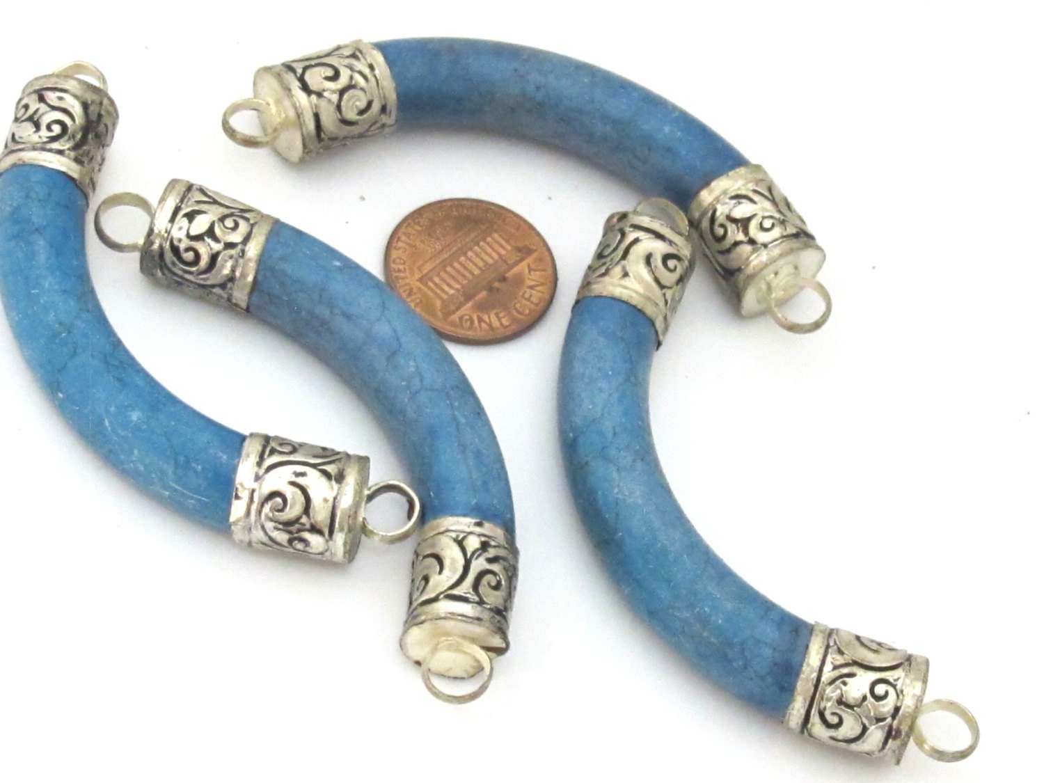 Tibetan Turquoise curve bar crescent moon shape pendant - 1 pendant - SP026L