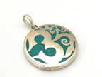 Tibetan round shape sanskrit OM mantra floral design pendant turquoise inlay - Tibetan pendant supplies - Nepalbeadshop - PM475C