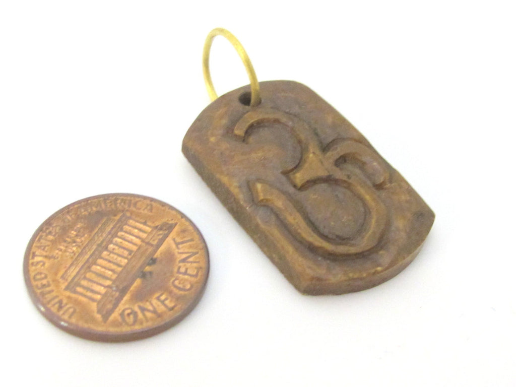 1 pendant - Tibetan pendant rectangular square shape carved Om recycled cattle bone pendant - PB101