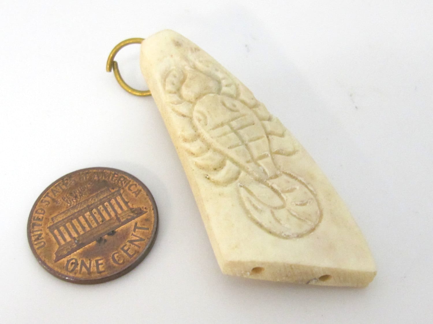 1 Pendant - Tibetan scorpio symbol carved bone pendant white connector bead- PB103