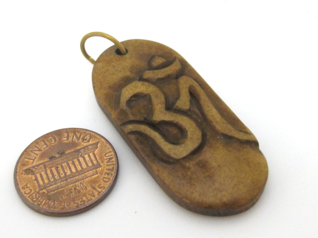 1 pendant - Tibetan pendant Rectangular bar shape carved Om recycled cattle bone pendant - PB098