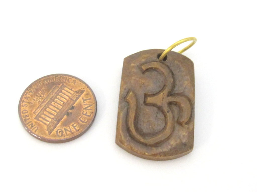 1 pendant - Tibetan pendant rectangular square shape carved Om recycled cattle bone pendant - PB101