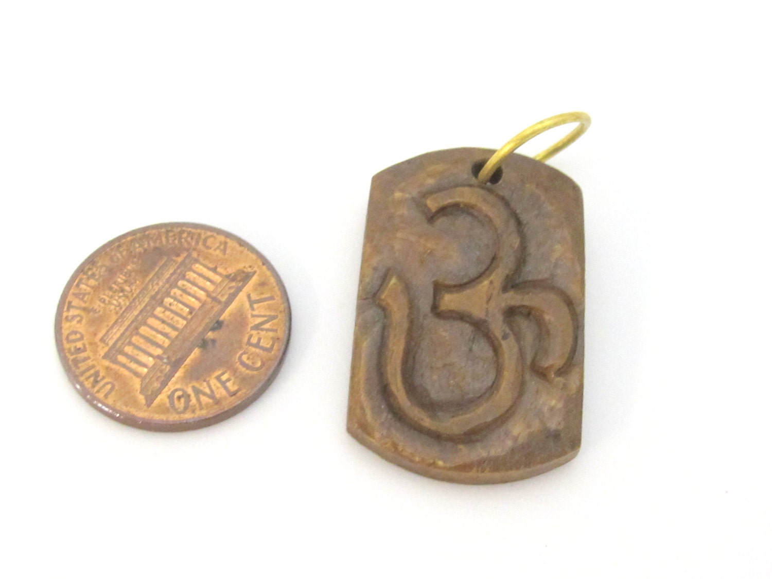 1 pendant - Tibetan pendant rectangular square shape carved Om recycled cattle bone pendant - PB101