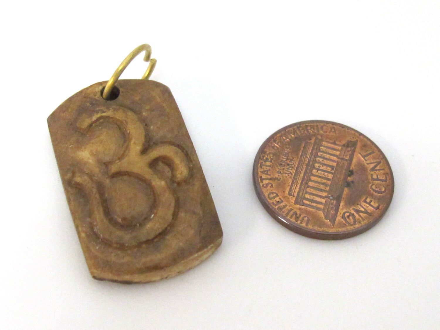 1 pendant - Tibetan pendant rectangular square shape carved Om recycled cattle bone pendant - PB101