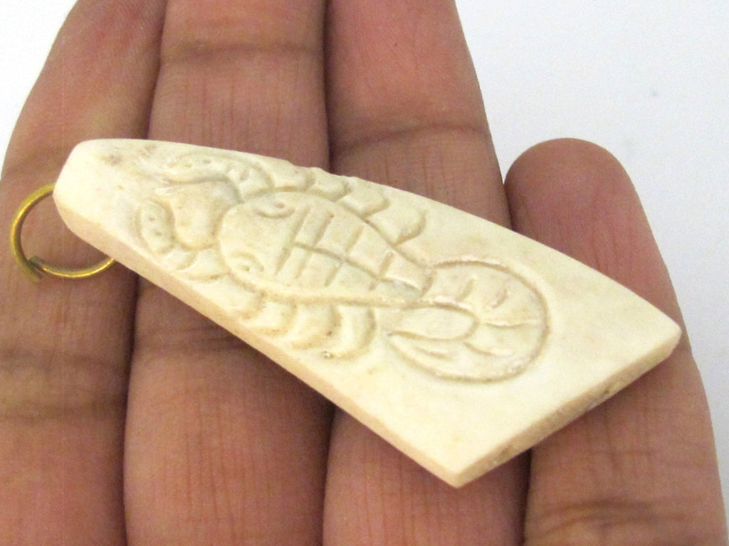 1 Pendant - Tibetan scorpio symbol carved bone pendant white connector bead- PB103
