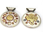 1 Pendant - Reversible Ganesha Sun Om mantra brass inlaid upcycled cattle bone pendant - PM477
