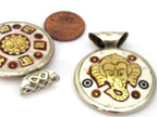 1 Pendant - Reversible Ganesha Sun Om mantra brass inlaid upcycled cattle bone pendant - PM477
