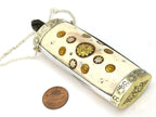 Large Tibetan silver buddha stupa sun design snuff bottle pendant with recycled cattle bone brass inlays - PM478