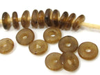 10 BEADS - Honey brown color ghana African recycled glass disc beads - AB007A