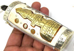 Large Tibetan silver buddha stupa sun design snuff bottle pendant with recycled cattle bone brass inlays - PM478