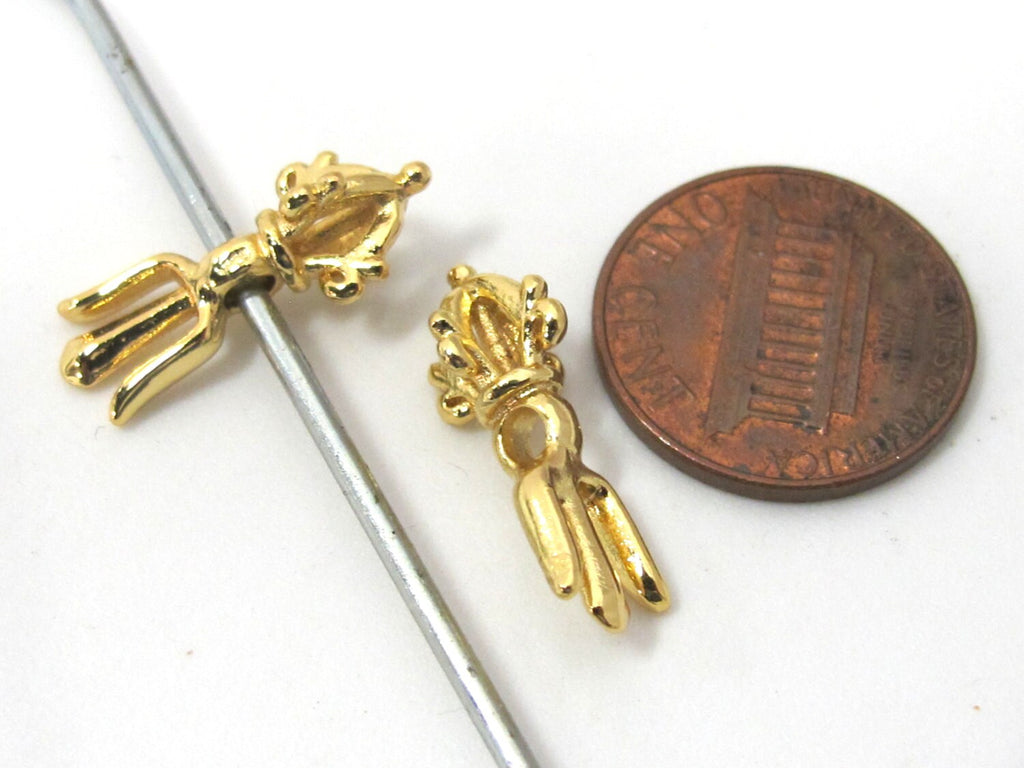 4 BEADS - Small size Tibetan dorje trident gold tone plated vajra beads mala spacer charm - BD909