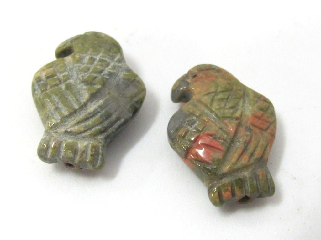 1 Bead - Carved unakite gemstone eagle phoenix bird beads - GM007A