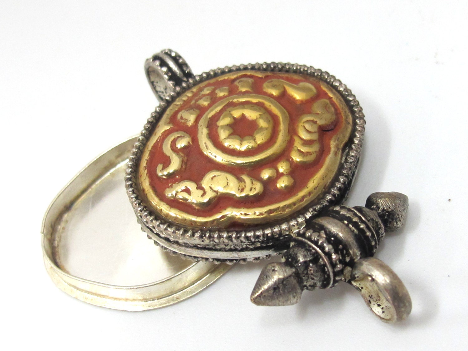 1 pendant - Tibetan silver with gold copper color plating ghau box pendant - PM484