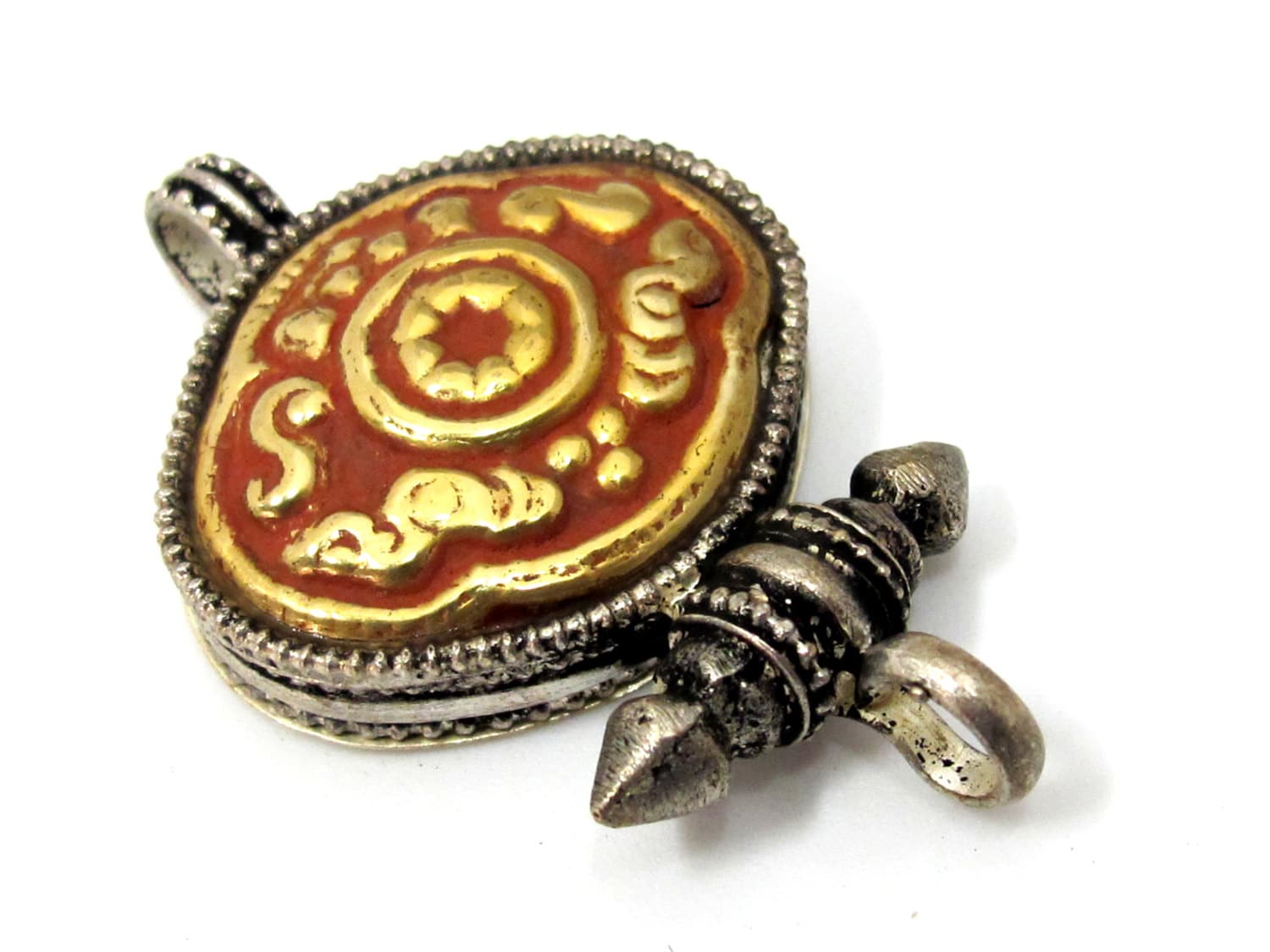 1 pendant - Tibetan silver with gold copper color plating ghau box pendant - PM484