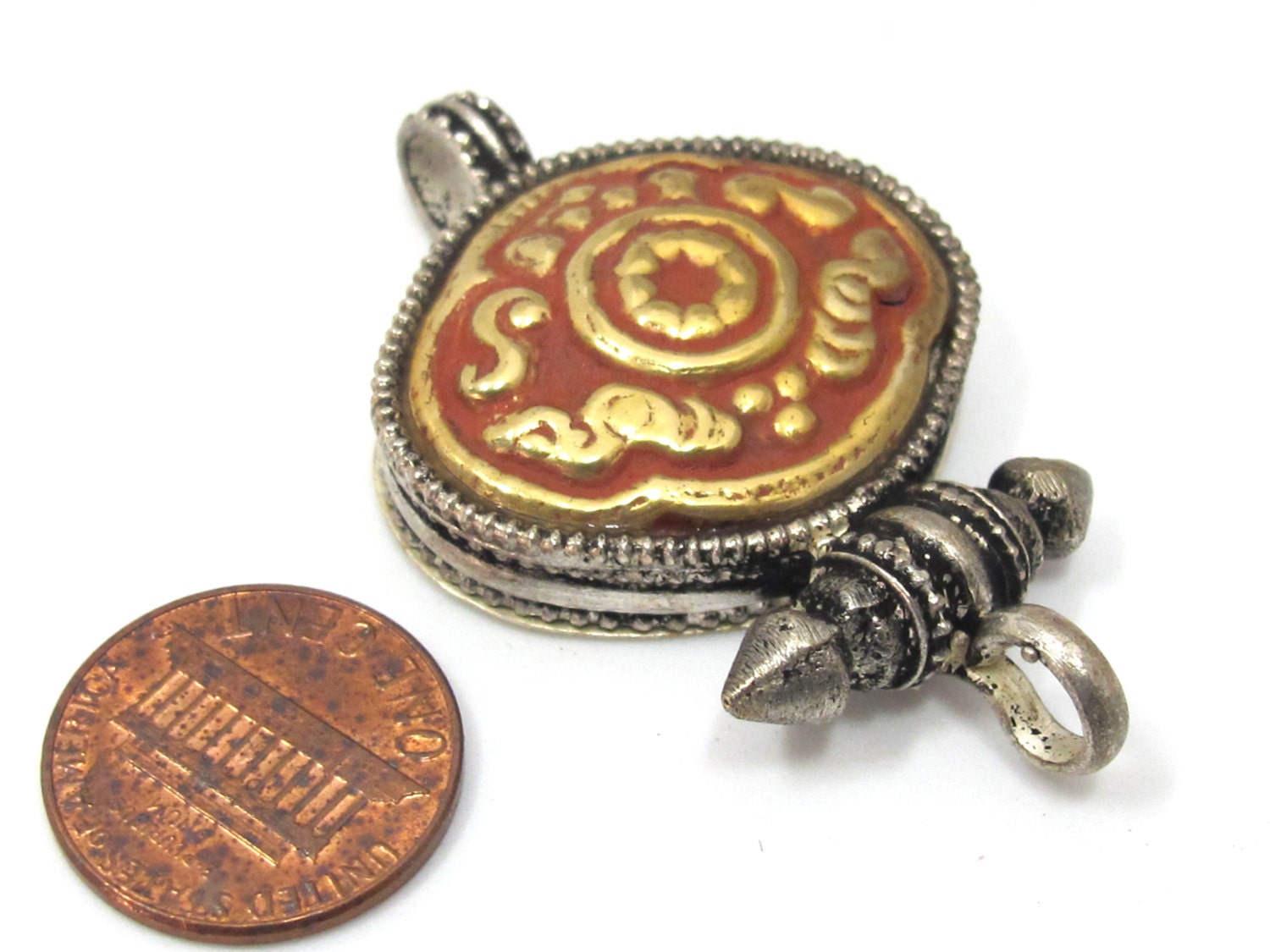1 pendant - Tibetan silver with gold copper color plating ghau box pendant - PM484