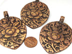 1 Pendant - Large Leaf shape reversible Tibetan flower carved copper pendant - CP115