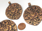1 Pendant - Large Leaf shape reversible Tibetan flower carved copper pendant - CP115