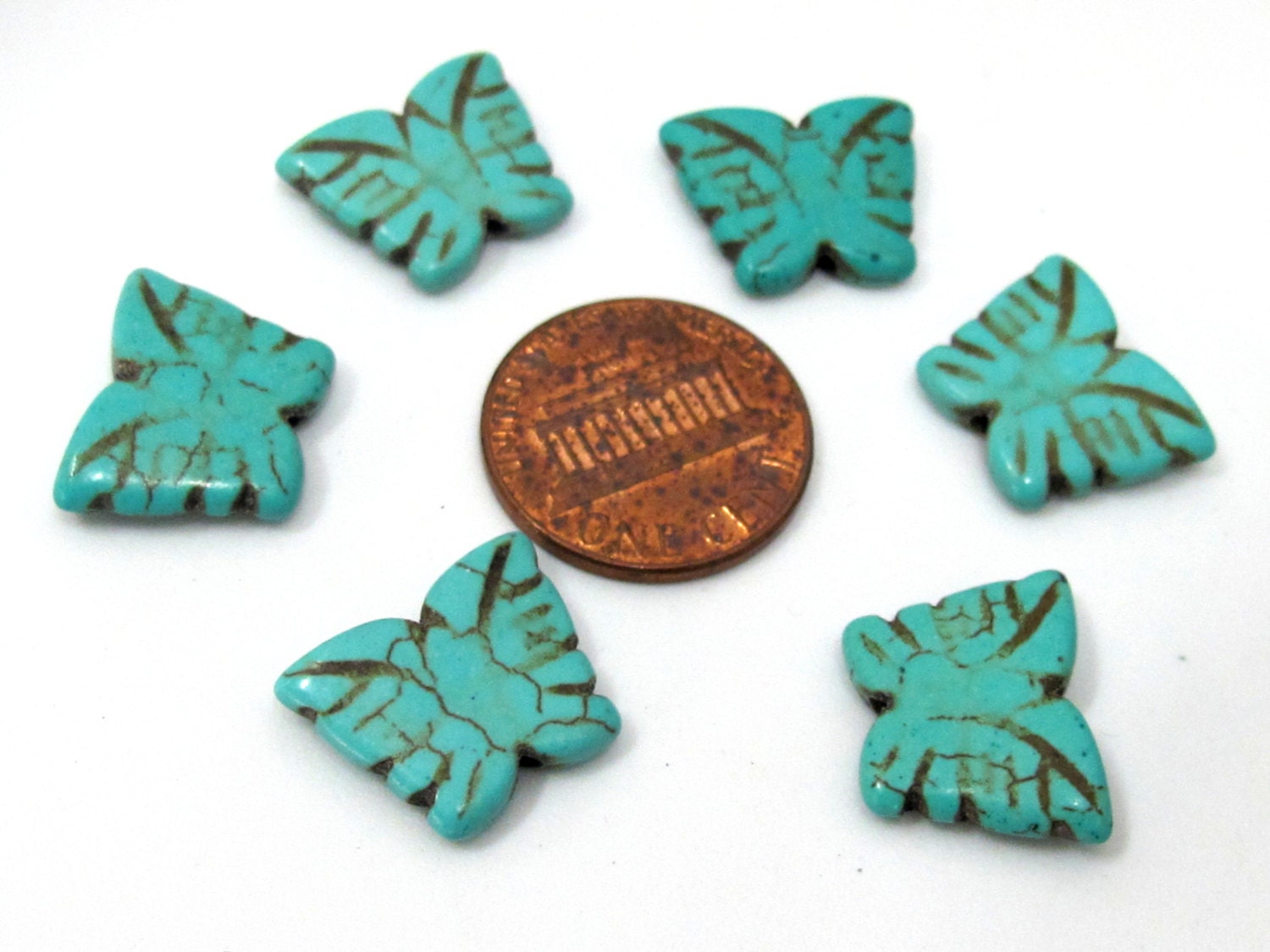 4 Beads- Blue turquoise color Howlite carved butterfly charm beads - GM401