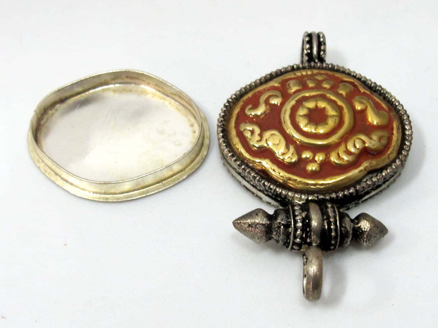 1 pendant - Tibetan silver with gold copper color plating ghau box pendant - PM484