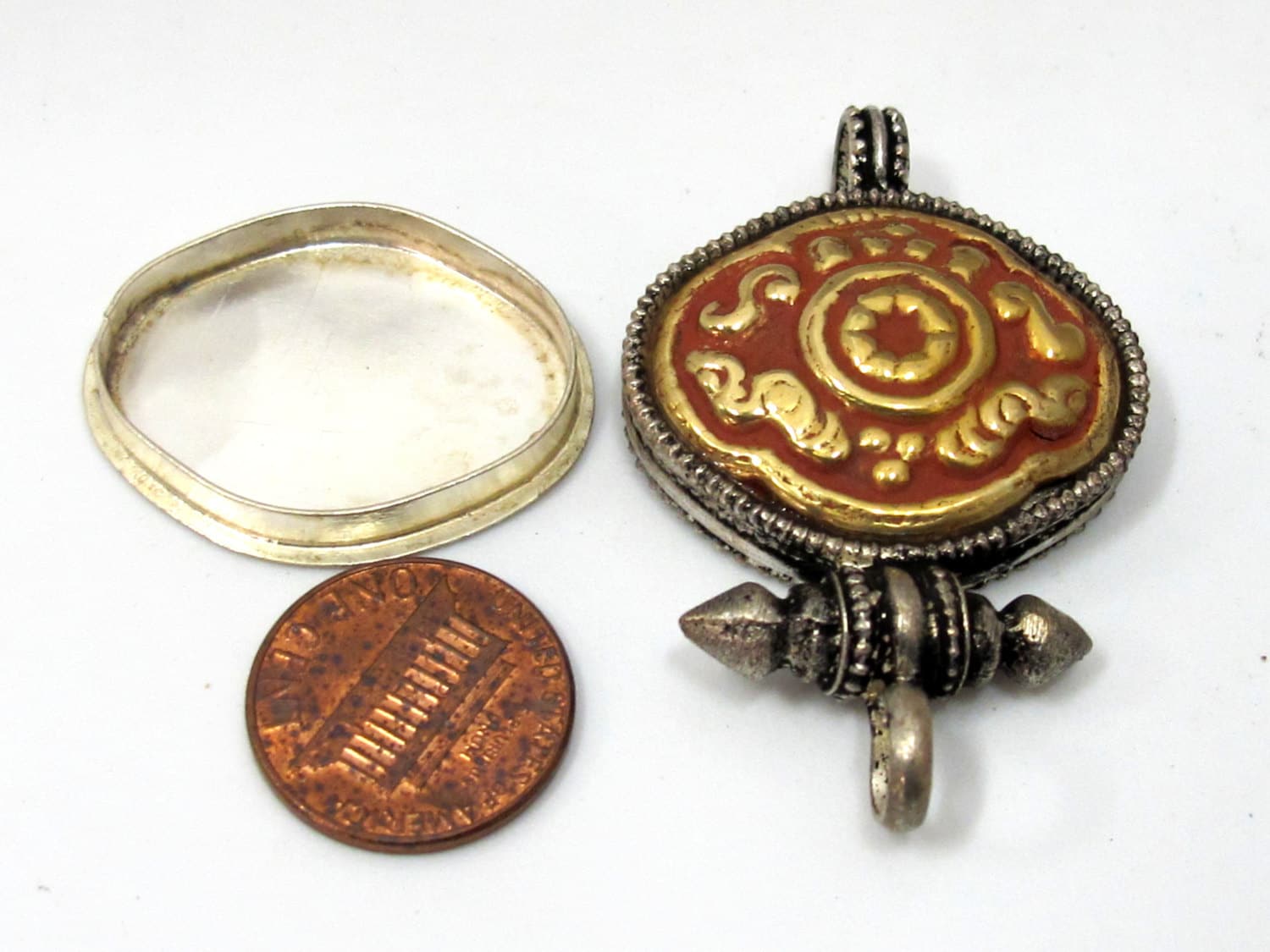 1 pendant - Tibetan silver with gold copper color plating ghau box pendant - PM484