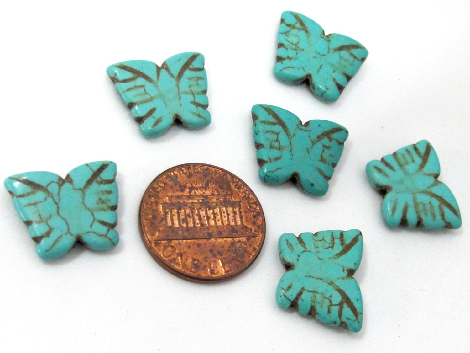 4 Beads- Blue turquoise color Howlite carved butterfly charm beads - GM401