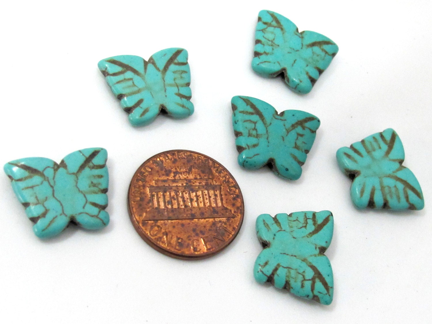 4 Beads- Blue turquoise color Howlite carved butterfly charm beads - GM401