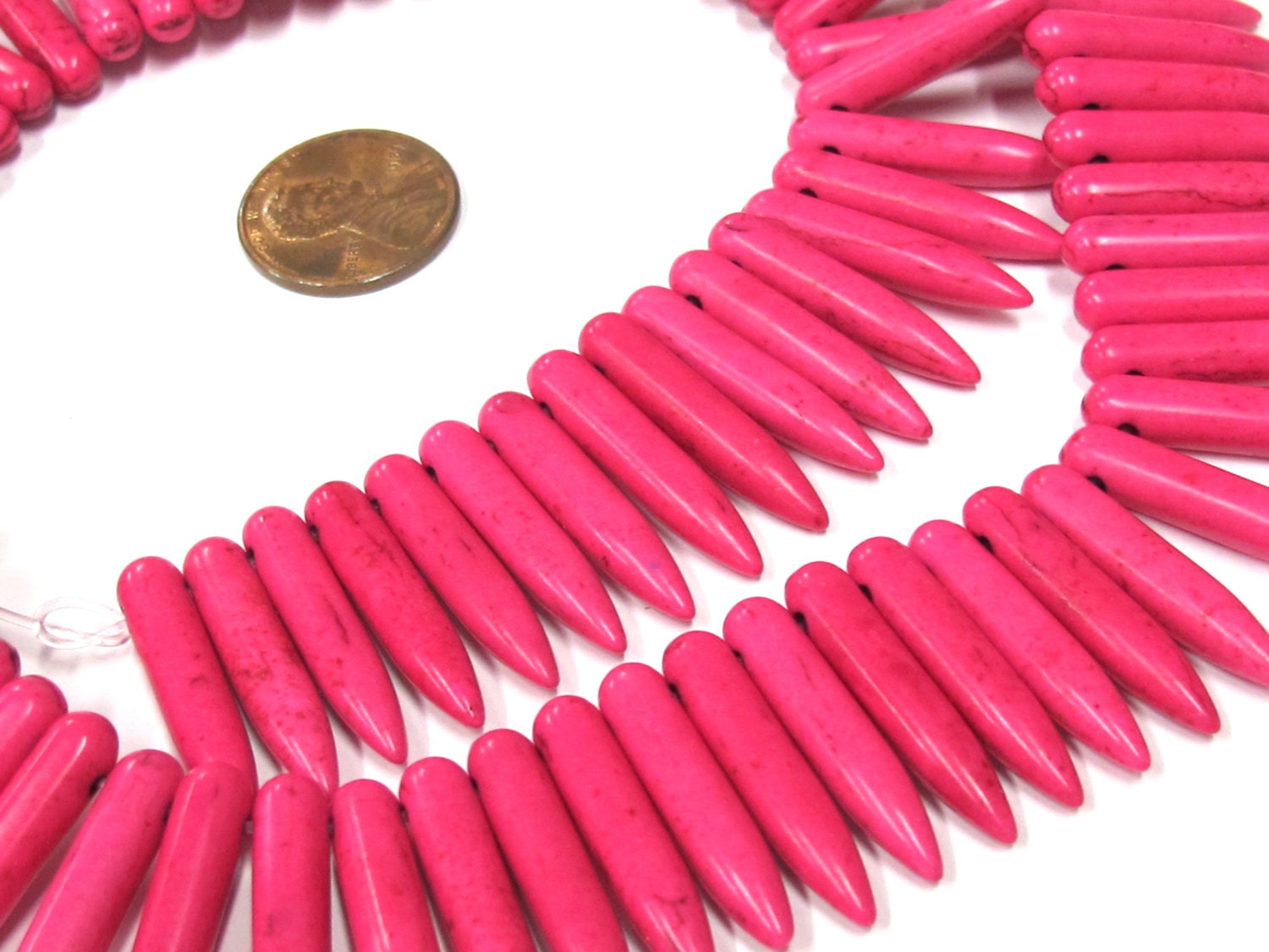 Full strand - Hot Pink magnesite gemstone spike stick beads 25 mm x 5 mm - GM356