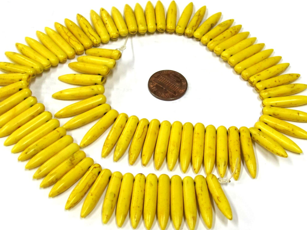 Full strand - Yellow color magnesite gemstone spike stick beads 25 mm x 5 mm - GM356B