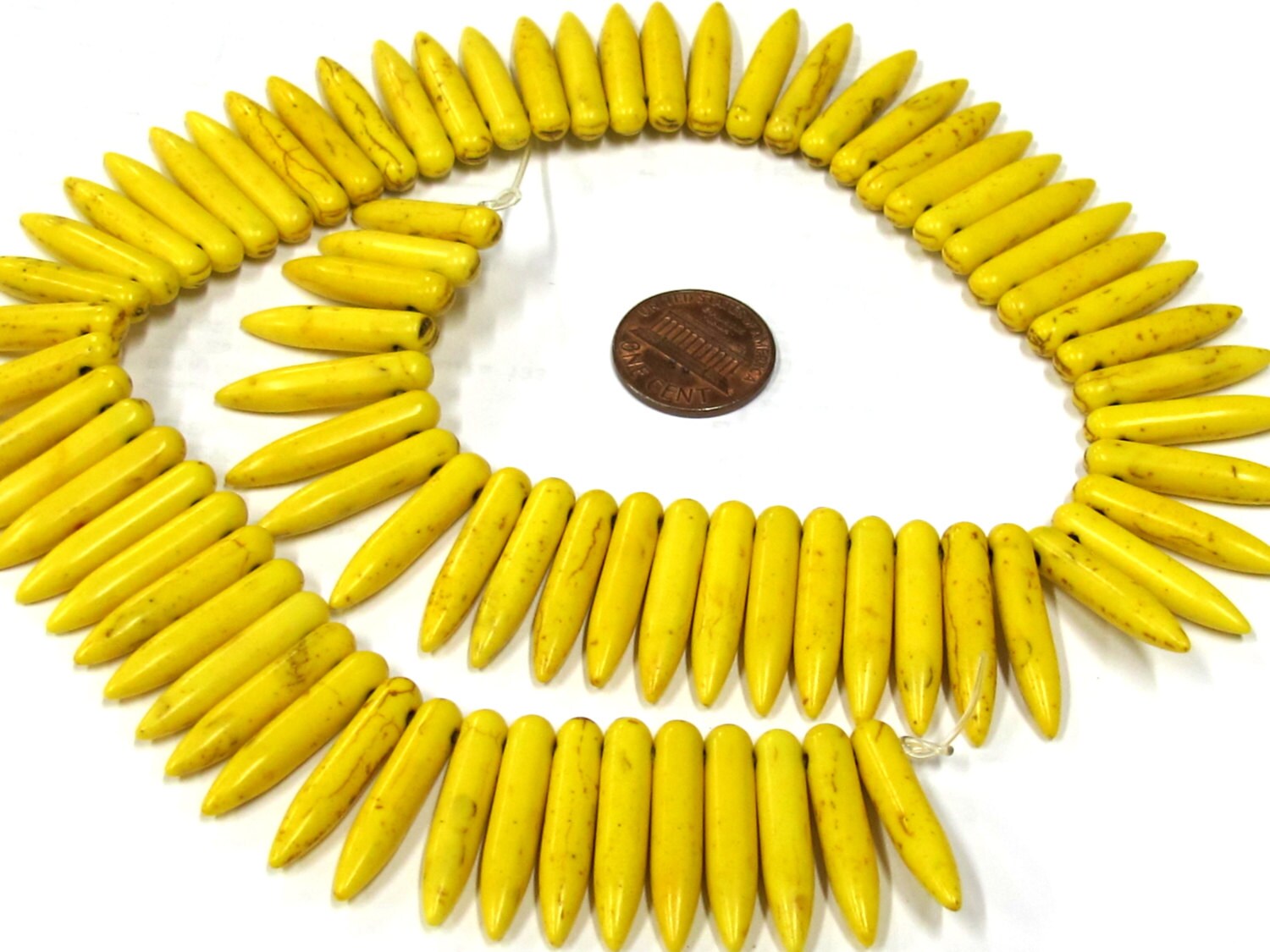 Full strand - Yellow color magnesite gemstone spike stick beads 25 mm x 5 mm - GM356B