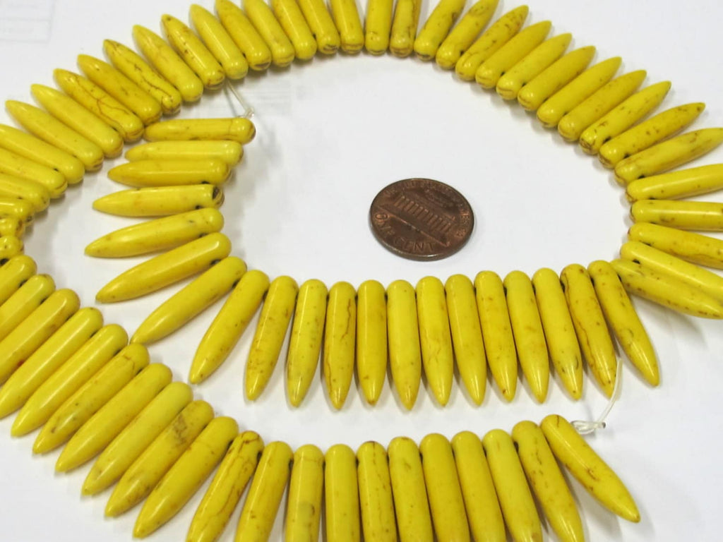 Full strand - Yellow color magnesite gemstone spike stick beads 25 mm x 5 mm - GM356B