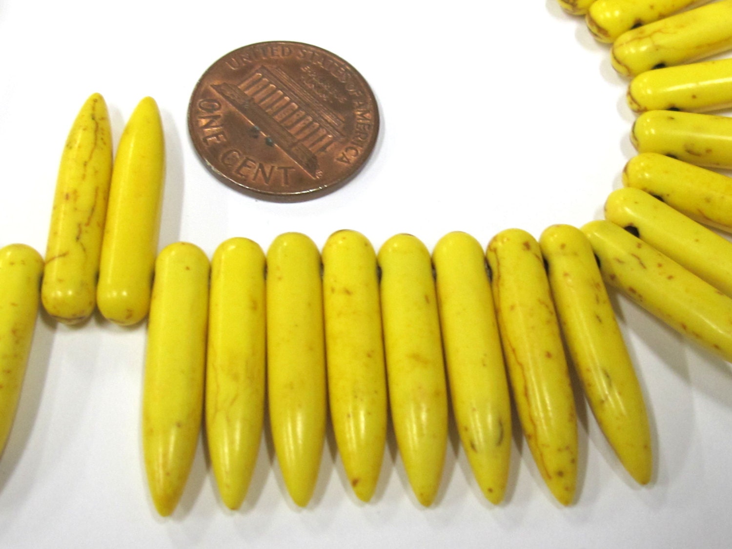 Full strand - Yellow color magnesite gemstone spike stick beads 25 mm x 5 mm - GM356B