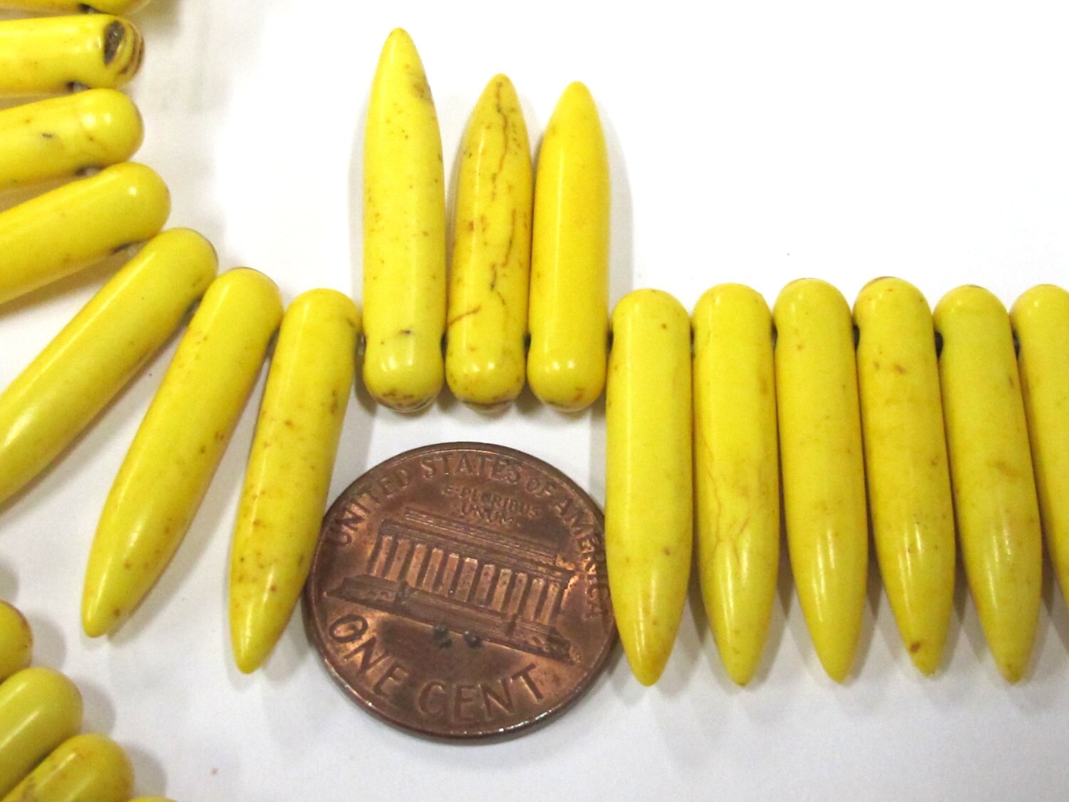 Full strand - Yellow color magnesite gemstone spike stick beads 25 mm x 5 mm - GM356B