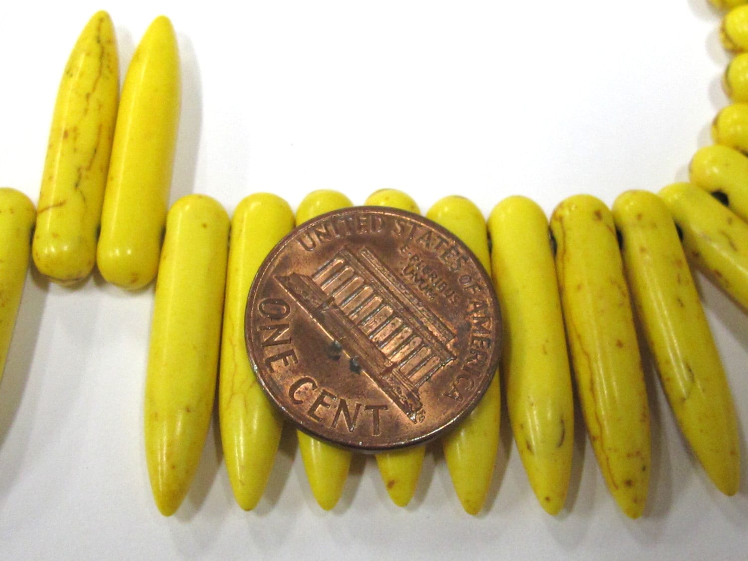 Full strand - Yellow color magnesite gemstone spike stick beads 25 mm x 5 mm - GM356B