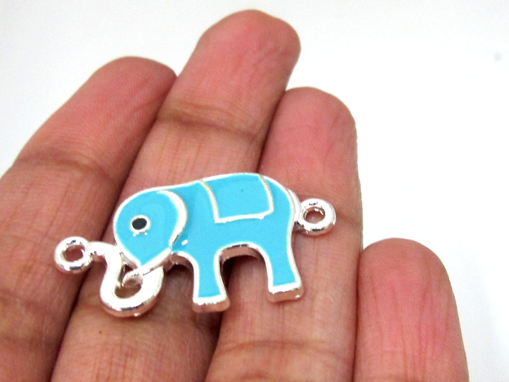 2 connector charms - Aqua blue color enamel inlaid Elephant connector bracelet supply - BD910
