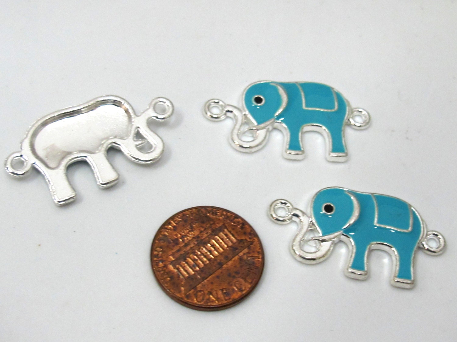 2 connector charms - Aqua blue color enamel inlaid Elephant connector bracelet supply - BD910