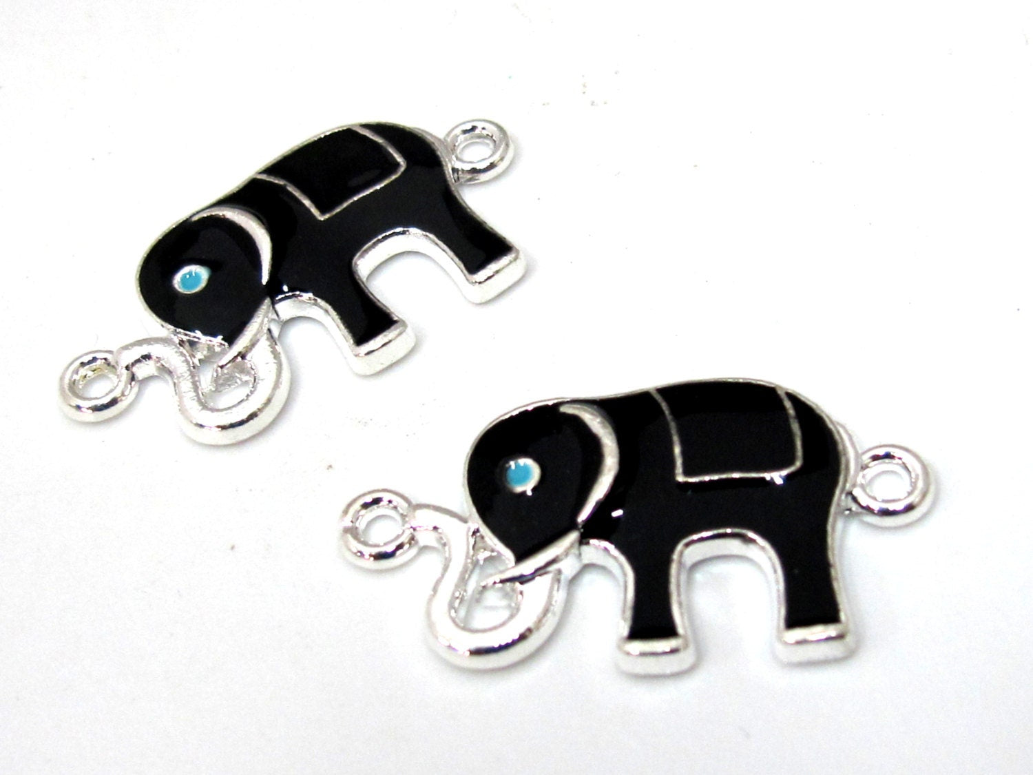 2 connector charms - Black color enamel inlaid Elephant connector bracelet supply - BD911